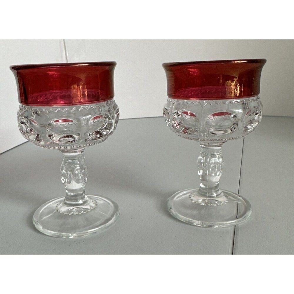 set of 2 Ruby Flashed Kings Crown Wine Goblet 3oz 4 1/8" Tall X 2½" Wide